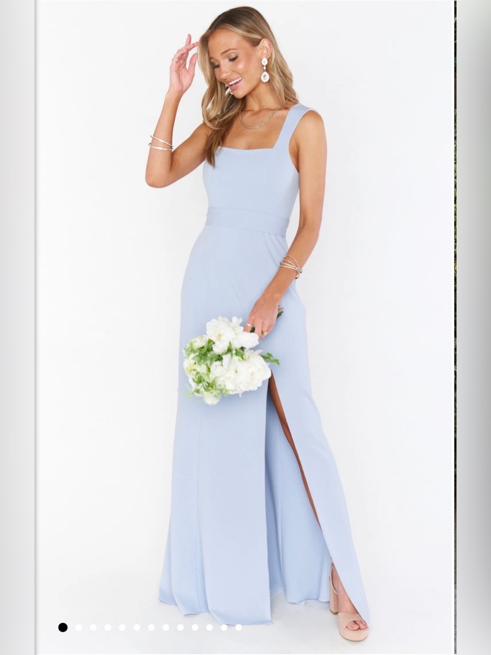 Elegant Square-Neck Light Blue Bridesmaid Dress with Side Slit